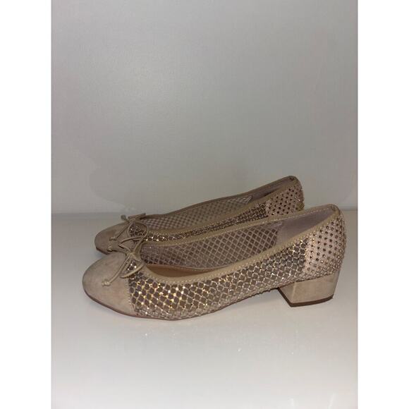 Steve Madden Cherish Tan Mesh‎ Flats Ballet Shoes Fairy Beaded Womens Size 8.5 M - Picture 1 of 6